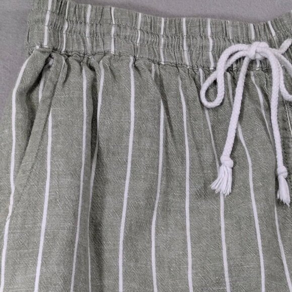 Beach Lunch Lounge Capri Pull On Womens Small Linen Blend Crop Green Striped - Picture 3 of 9